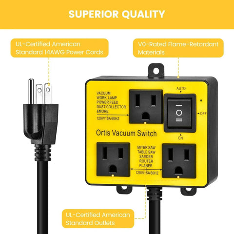 Automatic Vacuum Switch For Power Tools With Dual Tool Outlets And Auto On Off Delay To Prevent Circuit Overload And Tripping