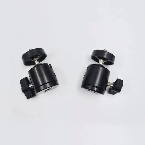 Two Pack Universal 1/4 Inch Mini Ball Head Mount With 360 Degree Rotation for DSLR cameras, shown on white background