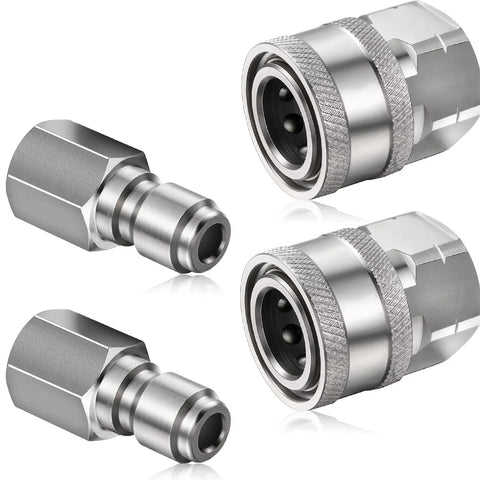Shimeyao 1/4 in NPT pressure washer quick-connect fittings set: two male plugs and two female couplers, metal
