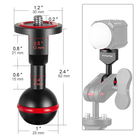 Two Pack One Inch Ball Adapter Set for Underwater Photography Mounts with Universal Ball Joint Bracket and Quarter Twenty Screw Base