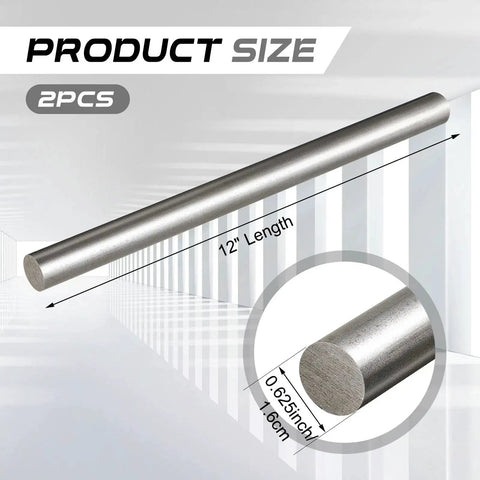 Two Pack 12 Inch Long 0.625 Inch Diameter 1018 Carbon Steel Round Rods, Cold Rolled, Unpolished Finish, product size diagram