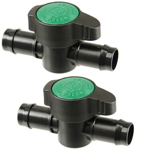 Habitech 2-pack inline barbed ball valves for 3/4 in tubing, black plastic with green caps