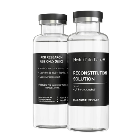Two Pack 30 mL Glass Reconstitution Vials With Deionized Water And 0.9 Percent Benzyl Alcohol For Research Use, front view