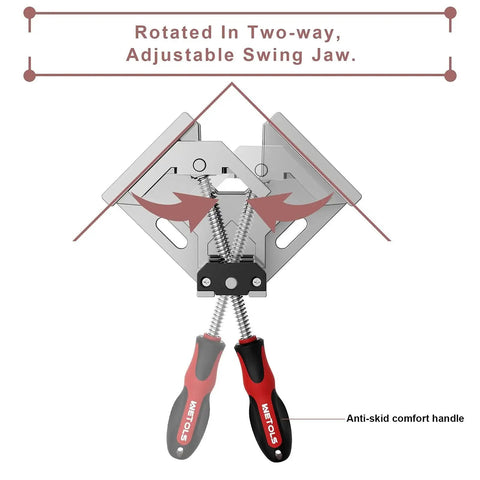 Two Pack 90 Degree Right Angle Corner Clamp For Woodworking With Adjustable Aluminum Alloy Swing Jaw, Durable Aluminum Die Cast Construction, Perfect For Woodworking, Photo Framing, And Diy Projects, Includes 70mm Clamping Range And 95mm Jaw Width WETOLS.