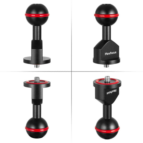 Two Pack One Inch Ball Adapter Set for Underwater Photography Mounts with Universal Ball Joint Bracket and Quarter Twenty Screw Base
