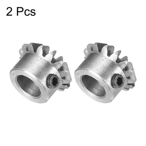 Two Pack Bevel Gear Set 0.8 Module With 1 To 1 Reduction 15 Teeth 6mm Shaft Hole Bevel Pinion Gear In 45 Steel With Black Finish