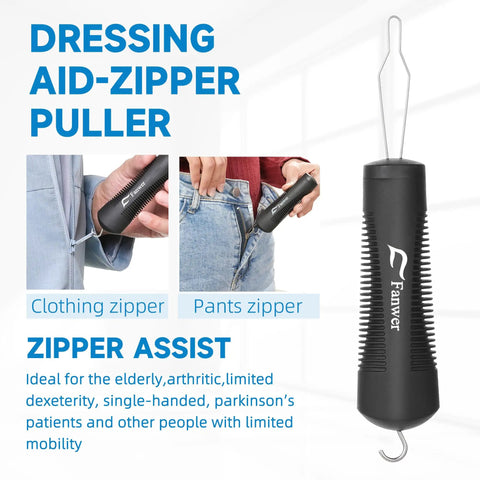 Two Pack Button Hook And Zipper Pull Helper For One Handed Dressing Aid, Easy Buttoning And Zipping, adaptive tool shown