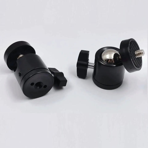Two Pack Universal 1/4 Inch Mini Ball Head Mount with 360 Degree Rotation for DSLRs, Tripods, Monopods shown in black metal finish