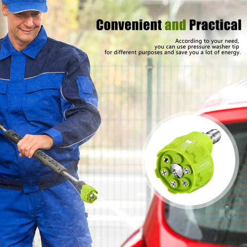 2-pack 6-in-1 pressure washer nozzle set with 1/4 in quick-change; green nozzle head shown in inset.