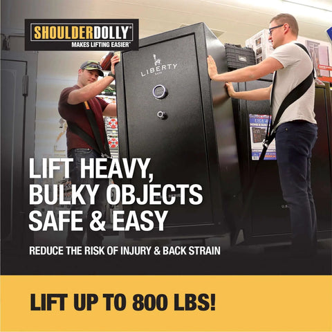 Two Person Moving Straps For Lifting Heavy Furniture And Appliances Up To 800 Lbs in use with a large safe by two men.