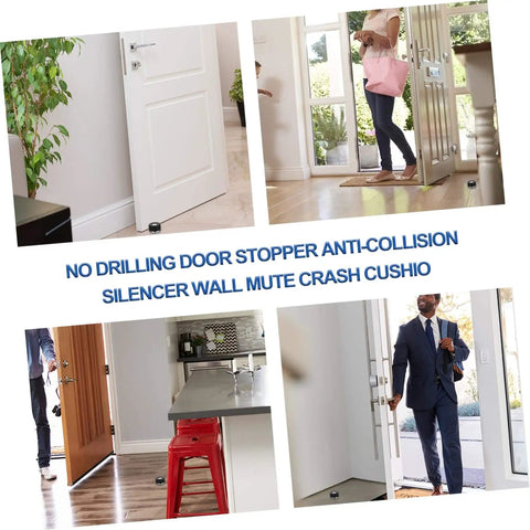 Two piece door silencer set cushions door impact, protects walls and hardwood floors, prevents knob damage with no drilling installation view