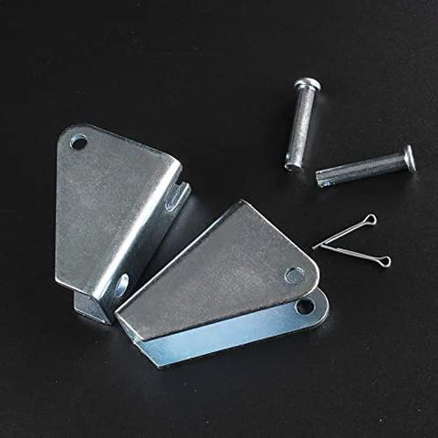 Pair of silver steel mounting brackets for a linear actuator, with bolts and pins.