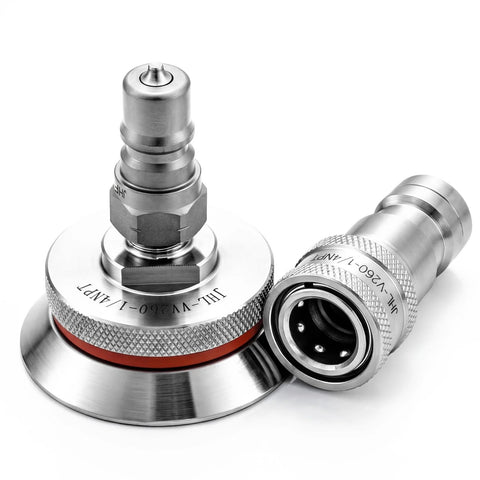 Vacuum bagging valve with quick-disconnect fittings, stainless steel, two-pack for composites