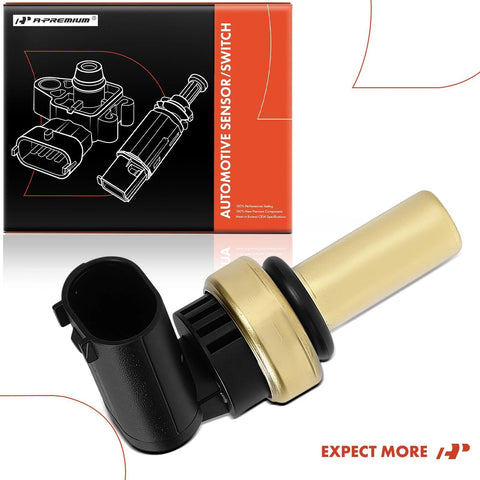 A-Premium engine coolant temperature sensor with brass body and black two-pin connector.