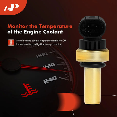 A-Premium engine coolant temperature sensor, gold body with black top, 2-pin connector.
