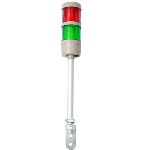Two Stack LED Andon Tower Signal Light For Industrial Workstations With Red And Green Status Indicators ABB Selector Switch Mean Well Industrial Power Adapter 6 Foot And 16 Foot Extension Cords IP65 Rated Plug And Play By Andont