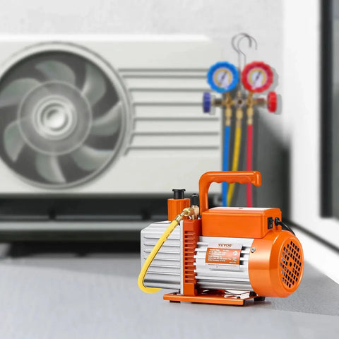 Two Stage 6 CFM Rotary Vane Vacuum Pump for Auto AC Systems R134a R22 R410a Compatible with Oil Bottle in Kit shown
