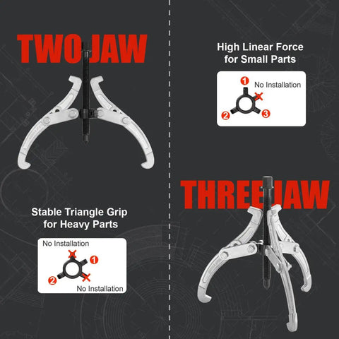 Heavy Duty Six Piece Bearing Puller Set For 1 To 8 Inch Gear And Pulley Pulling With Reversible Two Jaw And Three Jaw Heads