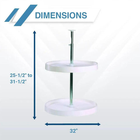 Two Tier Full Round Lazy Susan Cabinet Organizer With 18 Inch Diameter And Adjustable Height From 25.5 To 31.5 Inches