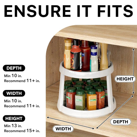 Two Tier Lazy Susan Spice Organizer 10 Inch Rotating Turntable in Cabinet