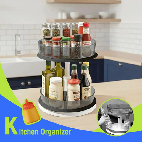 Two Tier Lazy Susan Turntable Organizer For Medicine Cabinet And Pantry Bottles, 11 Inch Grey, Adjustable Height Kitchen Storage