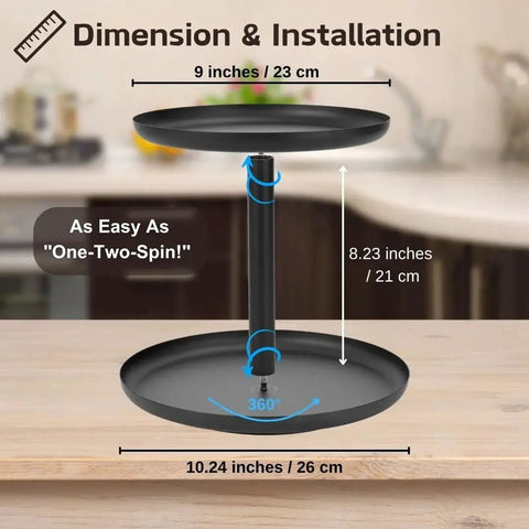 Two Tier Metal Lazy Susan Organizer Rotating Spice Rack For Kitchen Pantry And Countertop Made From 1.2mm Cold Rolled Steel Black