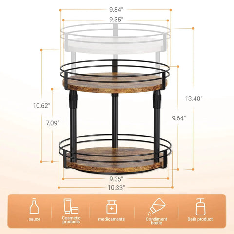 Two Tier Rotating Spice Organizer Turntable For Kitchen Cabinets Countertops And Pantries Height Adjustable Shelves Diagram