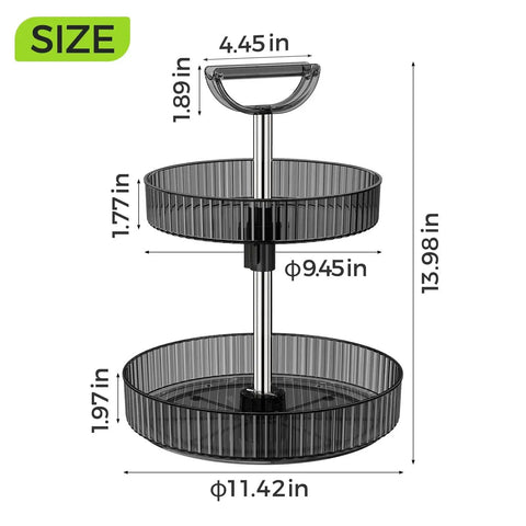 Two Tier Rotating Spice Rack Turntable For Kitchen Cabinet Pantry And Countertop with adjustable height and 11.42 inch diameter