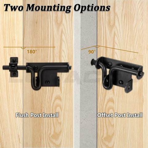 Two Way Slide Bolt Gate Latch Door Lock For Heavy Duty Fences And Barn Doors Black With Padlock Locking Hole installation options