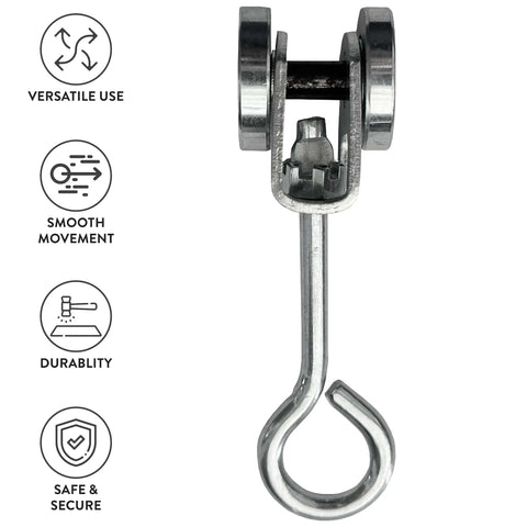 2 Wheels Trolley Assembly Rollers with Eye Hook Loop Silver Electro Galvanized Zinc Finish for Strut Channels