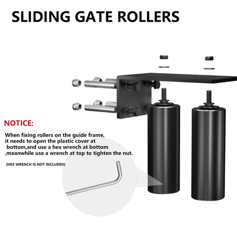 Two Pack Heavy Duty Slide Gate Guide Roller 6 Inch Black L Shaped Rear Post Bracket Adjustable Dual Nylon Gate Roller Support