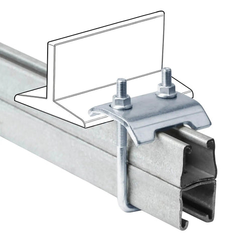 Four Pack U Bolt Beam Clamps securely join back to back strut channels in 1-5/8, 2-7/16, and 3-1/4 inch heights, using M10 threads.