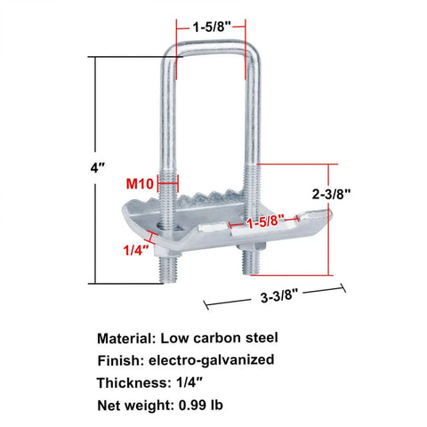 Four Pack U Bolt Beam Clamps securely join back to back strut channels in 1-5/8, 2-7/16, and 3-1/4 inch heights, using M10 threads