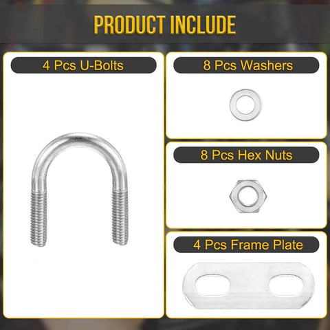 Premium 304 stainless steel U bolt kit with nuts, washers, frame plate, for 22mm pipes, M6 threads, 42mm long, corrosion resistant