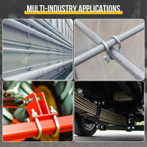 Premium 304 stainless steel U bolt kit with nuts, washers and frame plate, 4Set installed on pipes and trailers