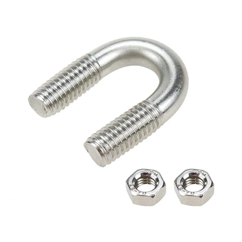 U-Bolt Fastener Kit 10Pcs M6x8 304 Stainless Steel for 8mm Pipe Diameter shown with hex nuts on white background.