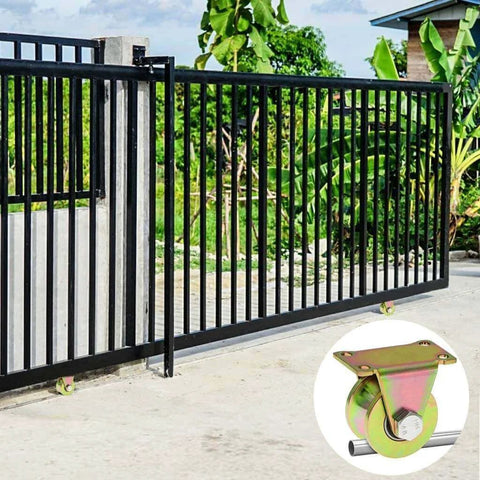 3-Inch U-Groove Caster Wheels with Bracket - Load Capacity 1102lbs installed on sliding gate, showcasing smooth operation