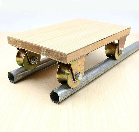3-Inch U-Groove Caster Wheels with Bracket - Load Capacity 1102lbs - Perfect for Inverted Gates, Heavy-Duty Machines, and Wire Rope Rails (2 Pack) A shown on wooden platform