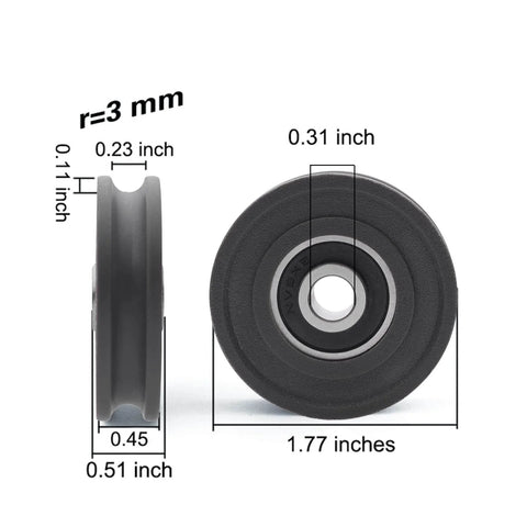 4Pcs U Groove Pulley Wheel U-Groove Roller Guide Pulley Rolling Bearing Roller Wheel 8x45x11.5mm for Bicycle Accessories close-up view