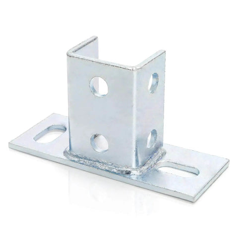 Four Pack U Post Base Brackets For 1 5 8 Inch Square Channel With Two Slotted Holes Heavy Duty Galvanized Steel Fence Ground Mount Brackets For Rack Track System, front view