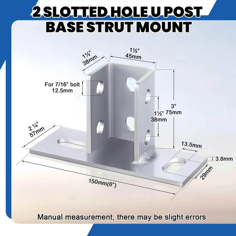 Diagram of Eight Pack U Post Base Mounts For One Five Eighths Inch Square Single Channel Carbon Steel Q235B Fence Post Bases