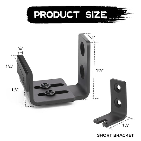 Dimensions of Bottom Floor Guide For Sliding Barn Doors Adjustable U Shaped Wall Mounted Bottom Guide in black.
