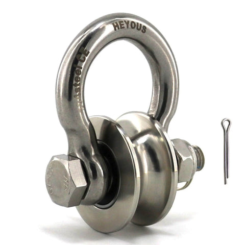 Detachable U Shaped Pulley with Large Size Long Screw Groove Pulley Wheel Track Fixed Pulley Suitable for Wire Rope Traction Small Crane Salvage System Pulley Model Silver with stainless steel build and unloading buckle