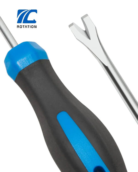 Effortlessly lift tacks and pull nails with a compact U-tip tack lifter, the durable upholstery and auto staple remover tool; close-up view