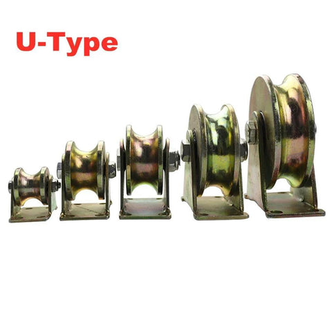 Pulley, Pulley Wheel, 4PC, Heavy Duty Rigid Wheels, Sheave Round Tube Directional Track Wheel, Double Bearing, U-Type