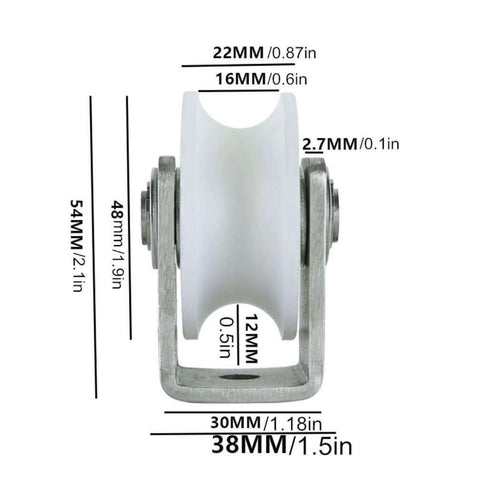 Pulley, Pulley Wheel, Heavy Duty Nylon Sliding Track Roller, 304 Stainless Steel Bearing, U Type 48MM/2in dimensions