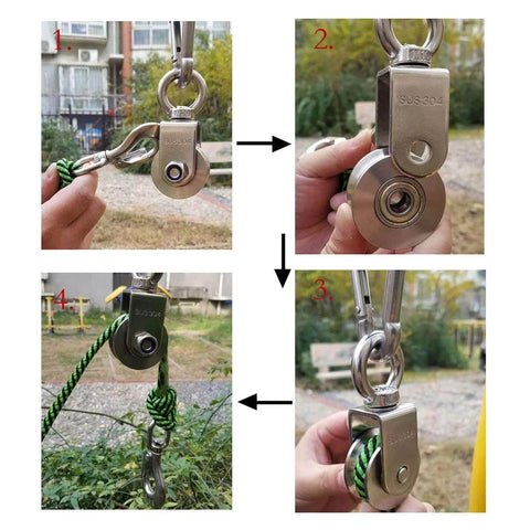 U Type Swivel Pulley 304 Stainless Steel Duplex Bearing Super-Silent Detachable 360 Degree Rotation in outdoor use