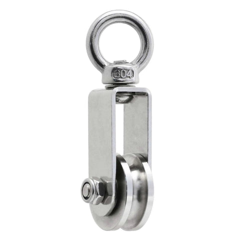 U Type Swivel Pulley 304 Stainless Steel Duplex Bearing Detachable 360 Degree Rotation Heavy Duty Traction Wheel, close-up view