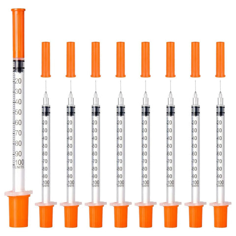 30 Pack U100 Syringes 1Ml 30G 5 Sixteenth Inch Needles Disposable Individually Wrapped For Precise Liquid Measurement, orange caps