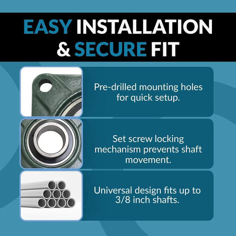 UCF205-16 Pillow Block Bearing - Pack of 4 Square Flange Mounted Pillow Block Bearings - Chrome Steel Bearings with 1" Bore - Self Alignment with pre-drilled holes and set screw locking mechanism for shaft support.